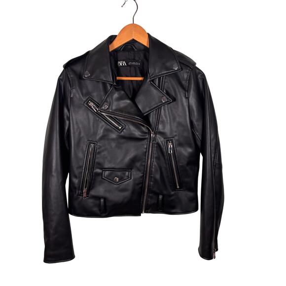 Zara Bloger Favorite Faux Leather Biker Jacket Medium - Picture 2 of 6